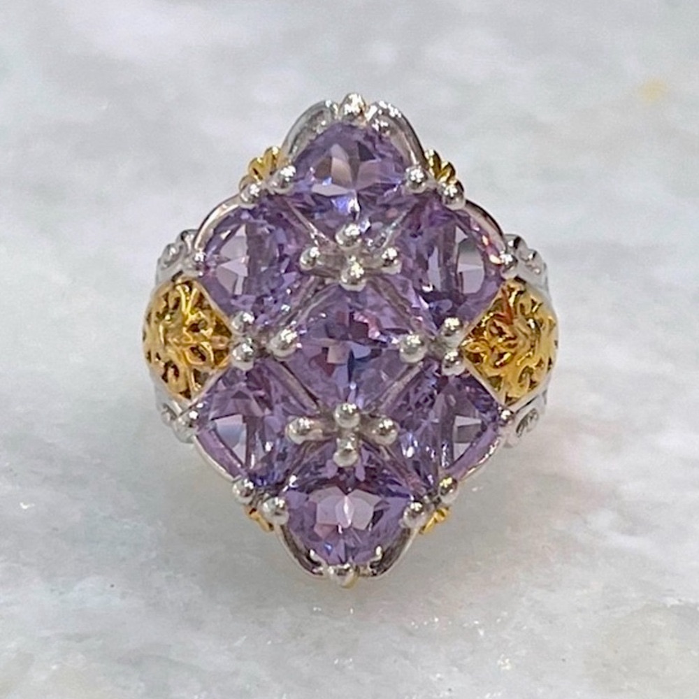 Rose De France Amethyst 14k Yg Sterling Silver Cocktail Statement Ring